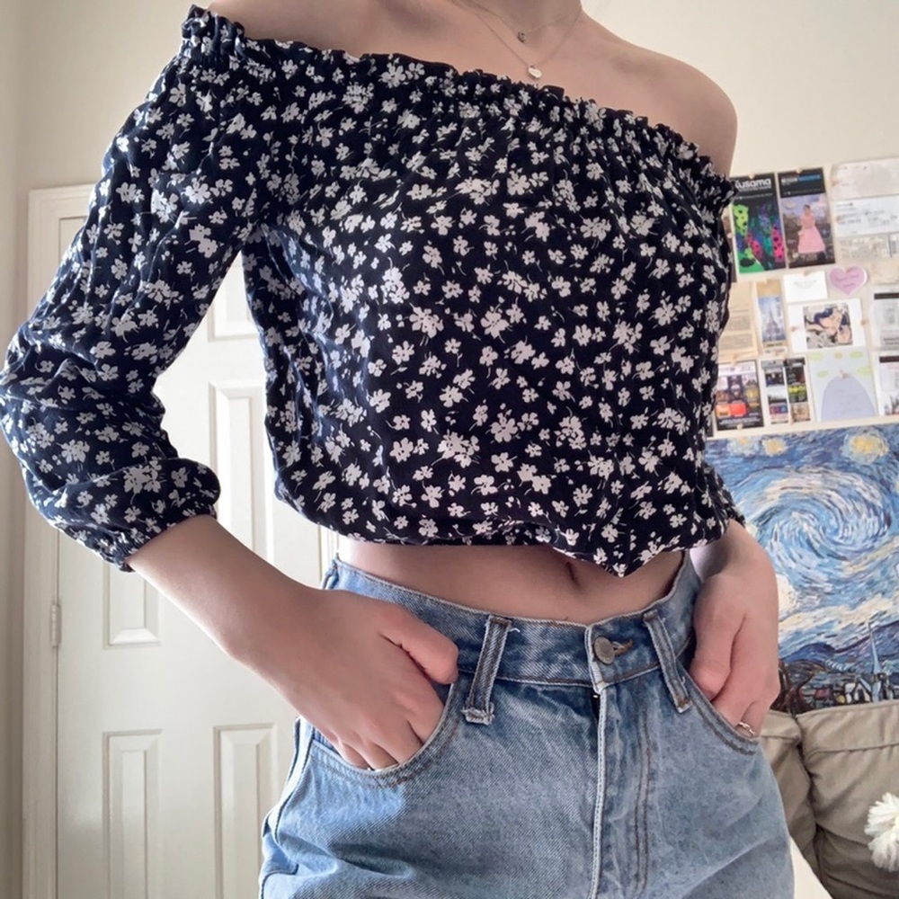 Black Floral off the shoulder top